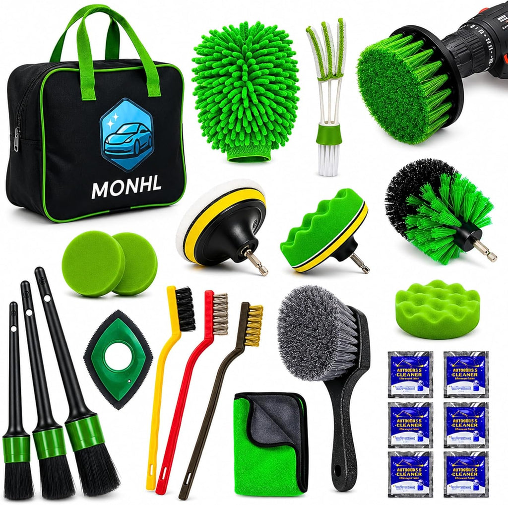 26Pcs Car Detailing Kit – Car Cleaning Kit, Drill Brush for Car Seats Detailing, Car Detailing Brush Set, Car Cleaning Supplies, Car Wash Mitt, Car Wash Brush, Car Wash Sponges, Wheel Brush