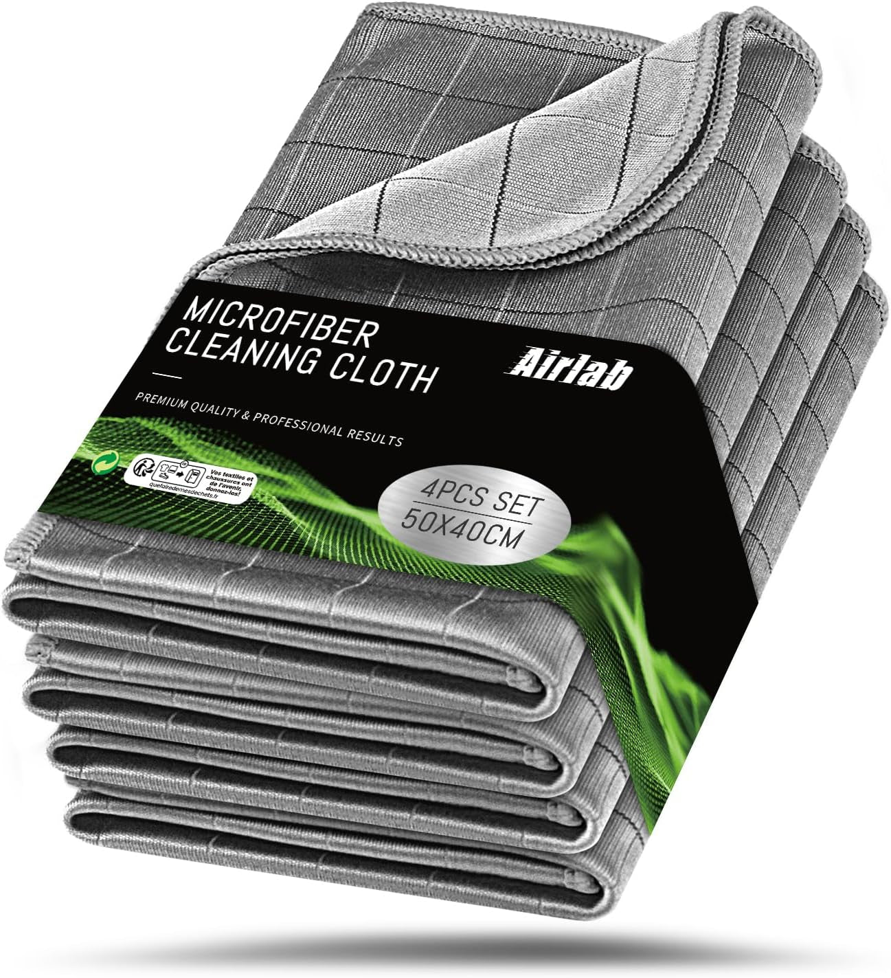 Carbon Microfiber Towels for Car Drying Window Glass Cleaner Magic Cleaning Cloth Auto Detailing Car Wipes Lint Free Rags Large Towel Interior Detailer, Pack of 4, 20" X 16", Grey