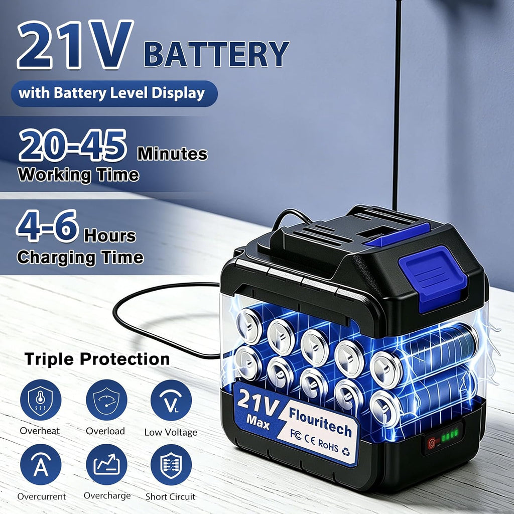 Cordless Pressure Washer, Multifunctional Power Washer for Wash,Blow,Vacuum | Portable Pressure Washer with 2*21V Batteries, 5-In-1 Nozzle, Battery Powered Pressure Washer for Car, Patio & Home Cleaning