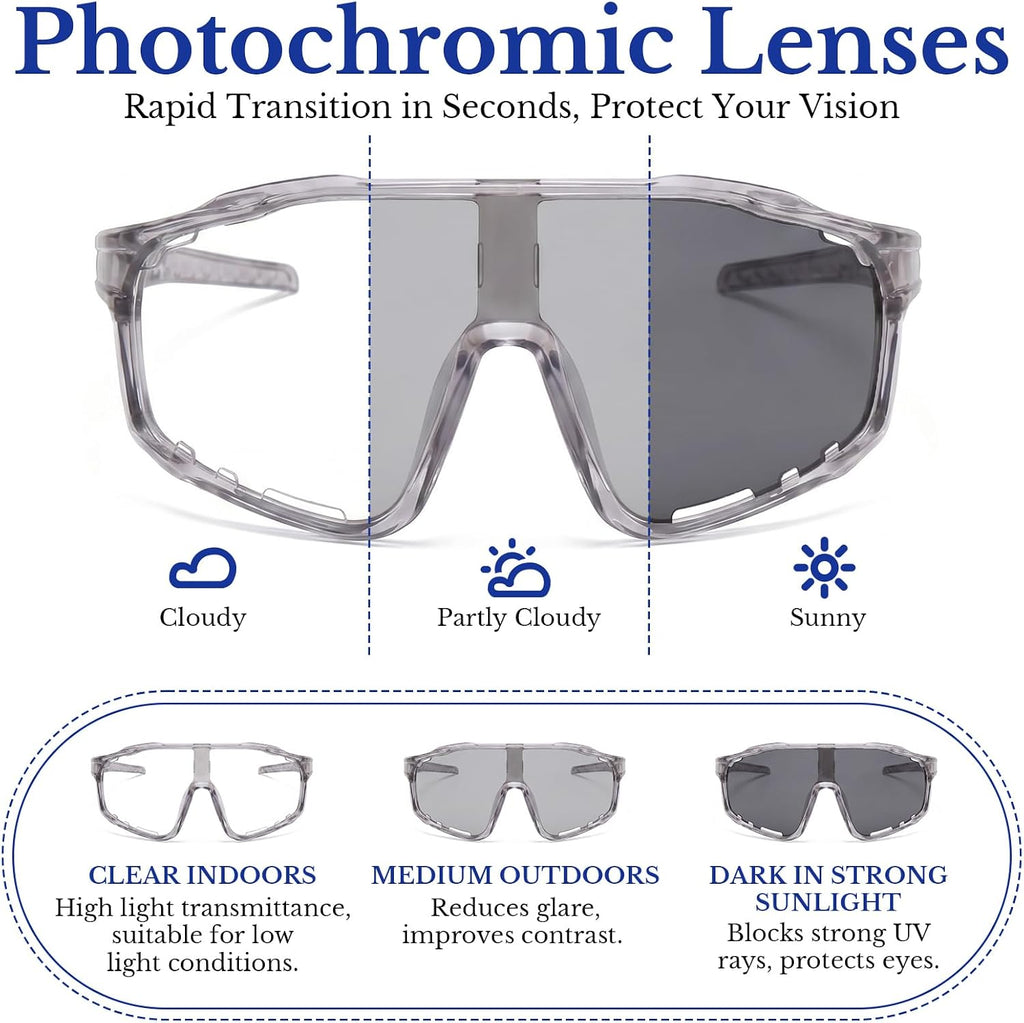 2026 New Photochromic Cycling Sunglasses-Uv400 Protection Safety Transition Glasse for Sports & Work
