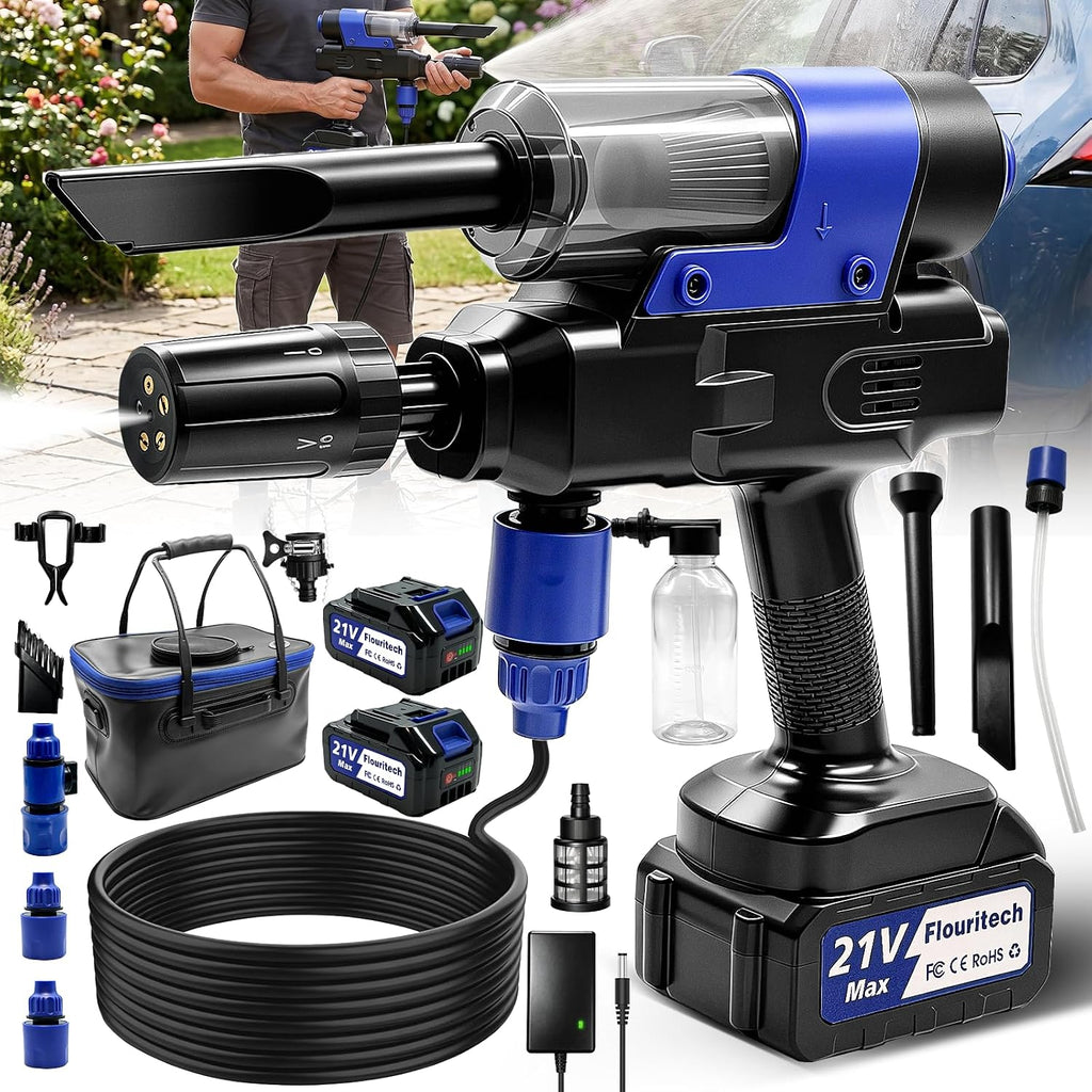 Cordless Pressure Washer, Multifunctional Power Washer for Wash,Blow,Vacuum | Portable Pressure Washer with 2*21V Batteries, 5-In-1 Nozzle, Battery Powered Pressure Washer for Car, Patio & Home Cleaning