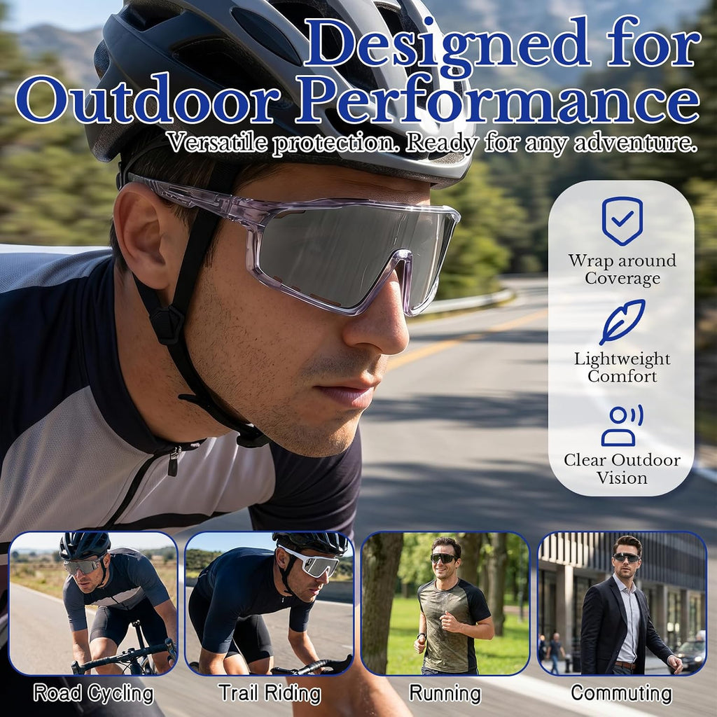 2026 New Photochromic Cycling Sunglasses-Uv400 Protection Safety Transition Glasse for Sports & Work